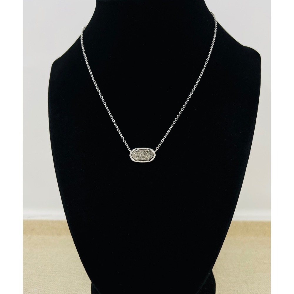 Kendra Scott Elisa Platinum Drusy Rhodium Plated Pendant Silver Tone Necklace